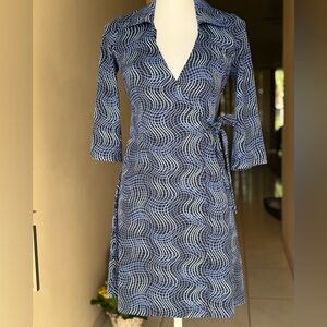 Vintage Blue and White Wrap Dress